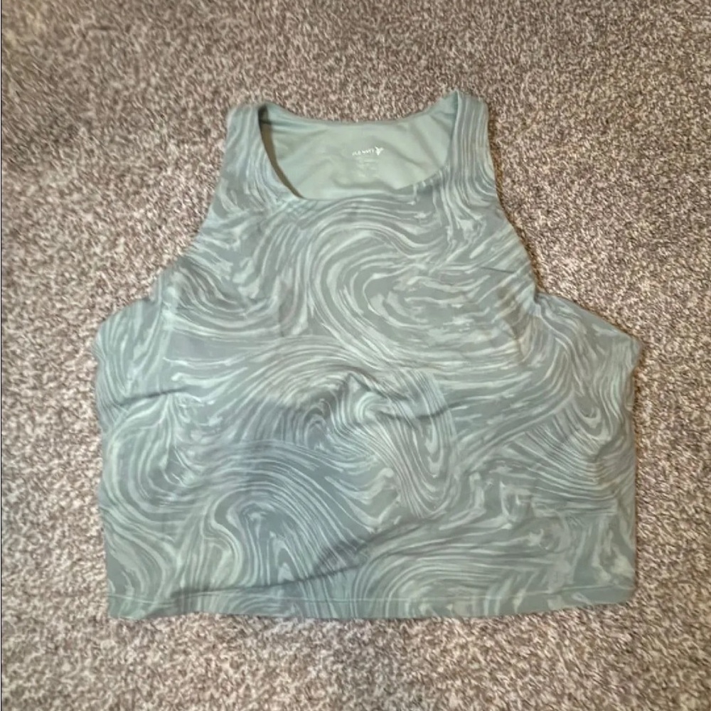 Old Navy Women's High Neck Crop Workout Tank Top - Mint Swirl Print